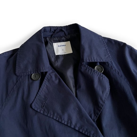 Old Navy, xs belted double breasted trench coat, navy blue - Picture 10 of 14
